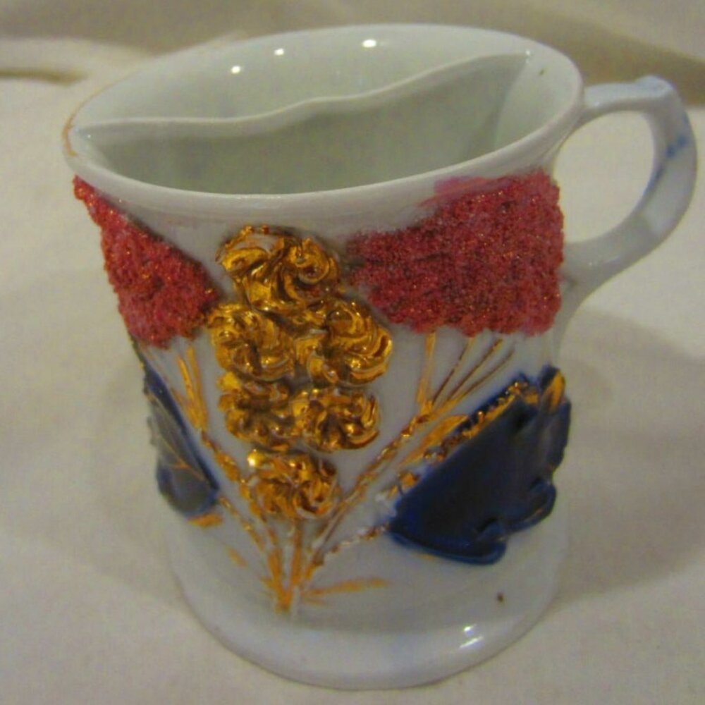Shaving mug cup holder raised blue pink gold flower VINTAGE